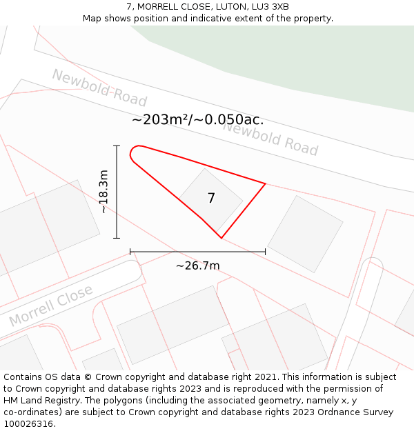 7, MORRELL CLOSE, LUTON, LU3 3XB: Plot and title map