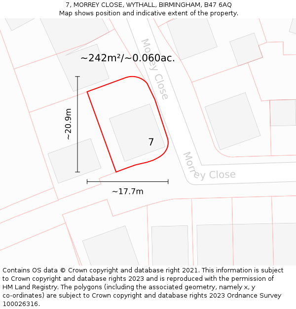7, MORREY CLOSE, WYTHALL, BIRMINGHAM, B47 6AQ: Plot and title map