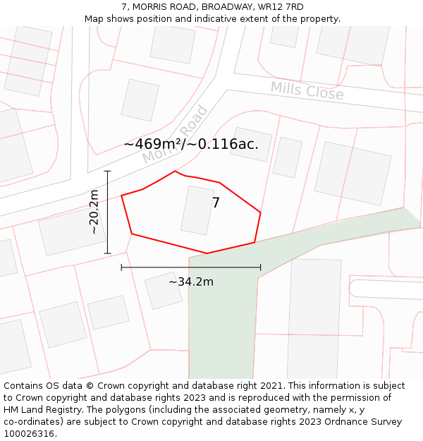 7, MORRIS ROAD, BROADWAY, WR12 7RD: Plot and title map