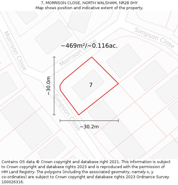 7, MORRISON CLOSE, NORTH WALSHAM, NR28 0HY: Plot and title map