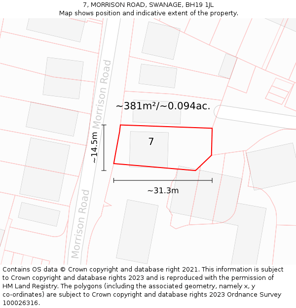 7, MORRISON ROAD, SWANAGE, BH19 1JL: Plot and title map