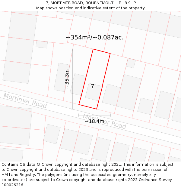 7, MORTIMER ROAD, BOURNEMOUTH, BH8 9HP: Plot and title map