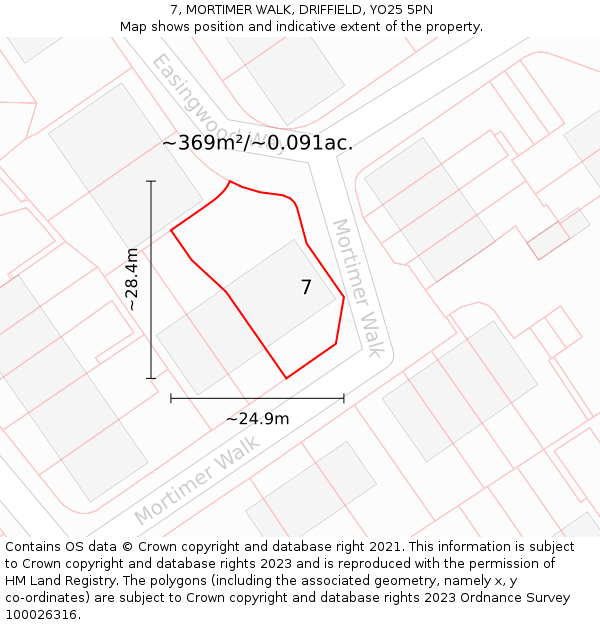 7, MORTIMER WALK, DRIFFIELD, YO25 5PN: Plot and title map