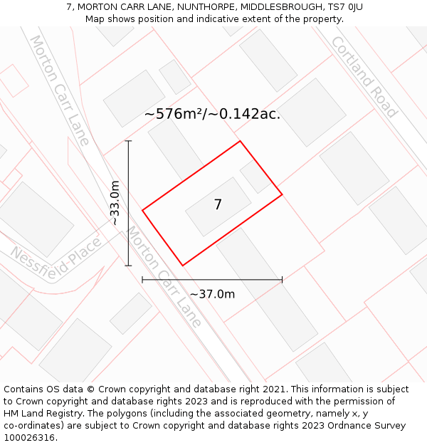 7, MORTON CARR LANE, NUNTHORPE, MIDDLESBROUGH, TS7 0JU: Plot and title map