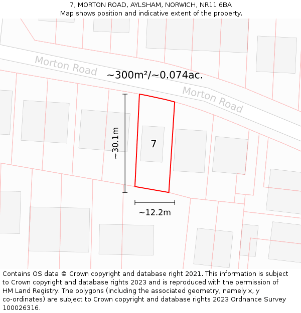 7, MORTON ROAD, AYLSHAM, NORWICH, NR11 6BA: Plot and title map