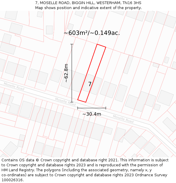 7, MOSELLE ROAD, BIGGIN HILL, WESTERHAM, TN16 3HS: Plot and title map