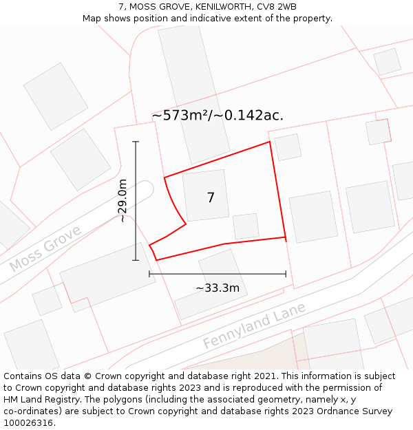 7, MOSS GROVE, KENILWORTH, CV8 2WB: Plot and title map