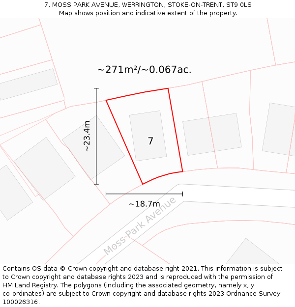 7, MOSS PARK AVENUE, WERRINGTON, STOKE-ON-TRENT, ST9 0LS: Plot and title map