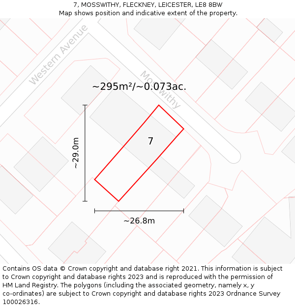 7, MOSSWITHY, FLECKNEY, LEICESTER, LE8 8BW: Plot and title map
