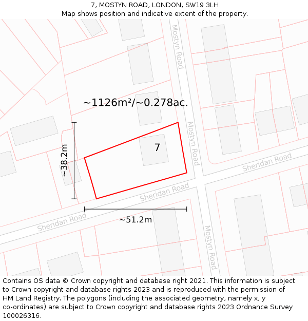 7, MOSTYN ROAD, LONDON, SW19 3LH: Plot and title map