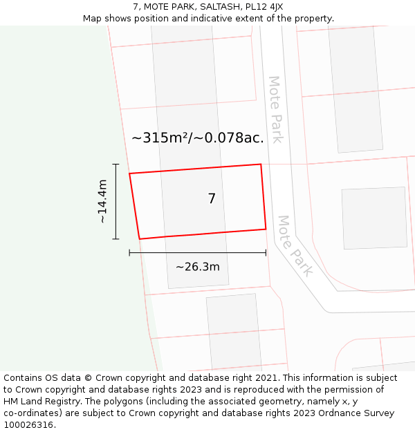 7, MOTE PARK, SALTASH, PL12 4JX: Plot and title map