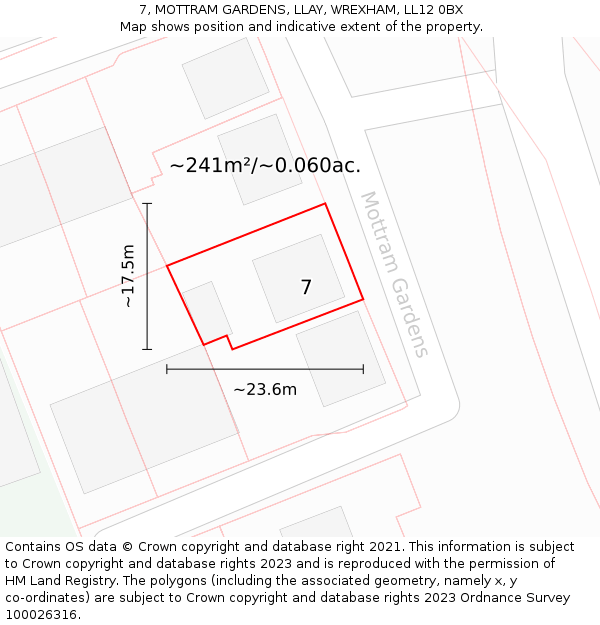 7, MOTTRAM GARDENS, LLAY, WREXHAM, LL12 0BX: Plot and title map