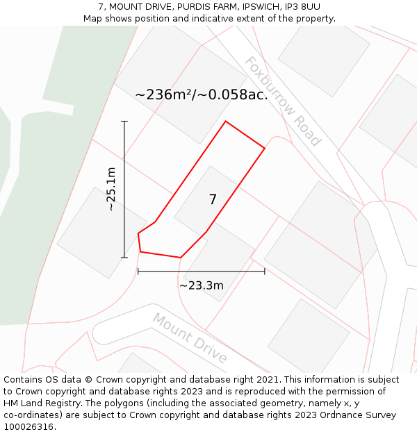 7, MOUNT DRIVE, PURDIS FARM, IPSWICH, IP3 8UU: Plot and title map