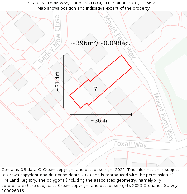 7, MOUNT FARM WAY, GREAT SUTTON, ELLESMERE PORT, CH66 2HE: Plot and title map