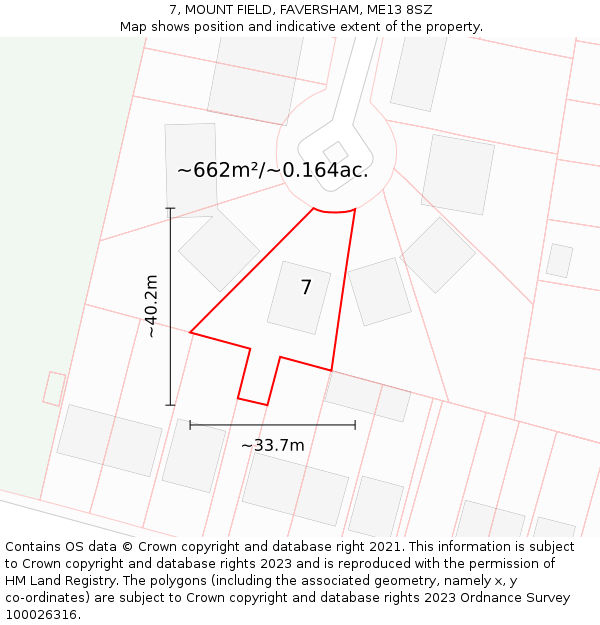 7, MOUNT FIELD, FAVERSHAM, ME13 8SZ: Plot and title map