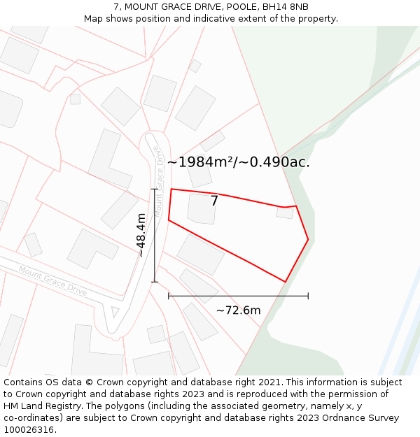 7, MOUNT GRACE DRIVE, POOLE, BH14 8NB: Plot and title map