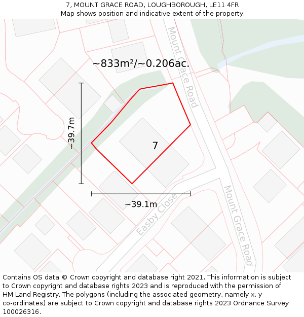 7, MOUNT GRACE ROAD, LOUGHBOROUGH, LE11 4FR: Plot and title map