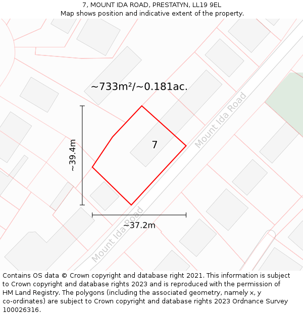 7, MOUNT IDA ROAD, PRESTATYN, LL19 9EL: Plot and title map