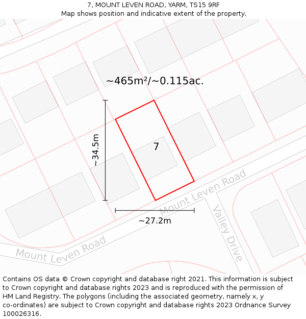 7, MOUNT LEVEN ROAD, YARM, TS15 9RF: Plot and title map