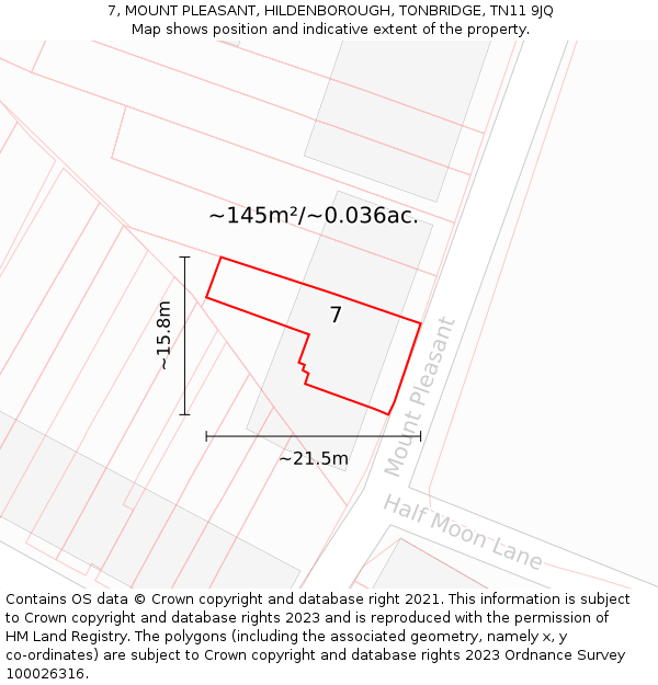 7, MOUNT PLEASANT, HILDENBOROUGH, TONBRIDGE, TN11 9JQ: Plot and title map