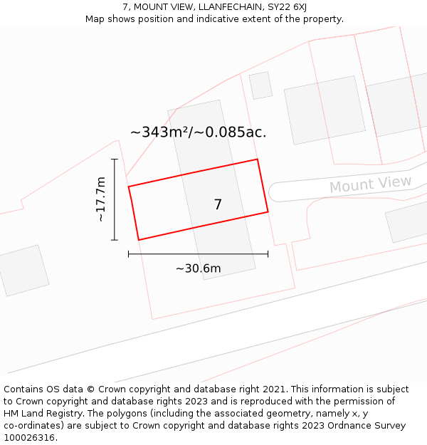 7, MOUNT VIEW, LLANFECHAIN, SY22 6XJ: Plot and title map