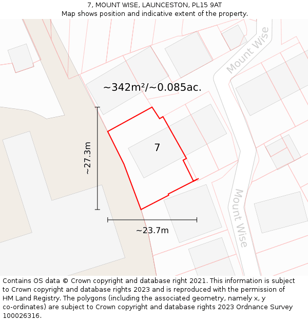 7, MOUNT WISE, LAUNCESTON, PL15 9AT: Plot and title map