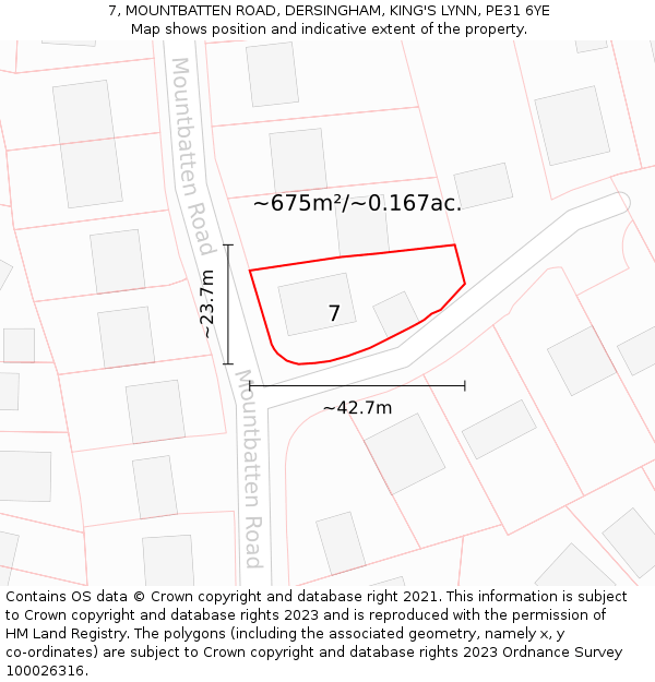7, MOUNTBATTEN ROAD, DERSINGHAM, KING'S LYNN, PE31 6YE: Plot and title map