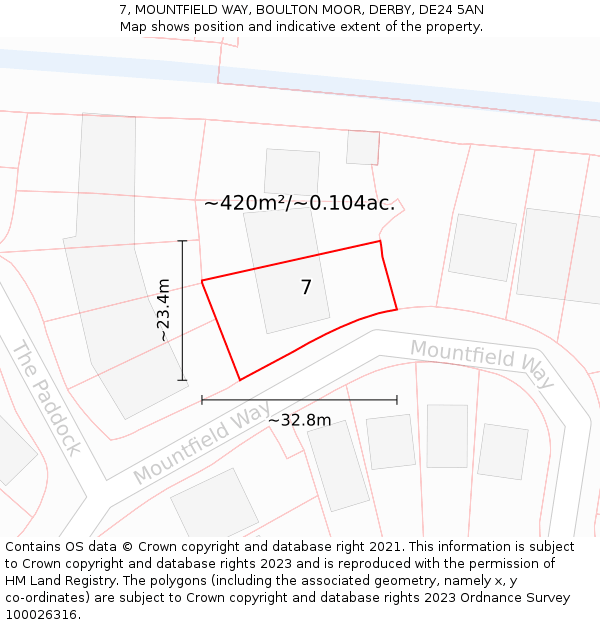 7, MOUNTFIELD WAY, BOULTON MOOR, DERBY, DE24 5AN: Plot and title map