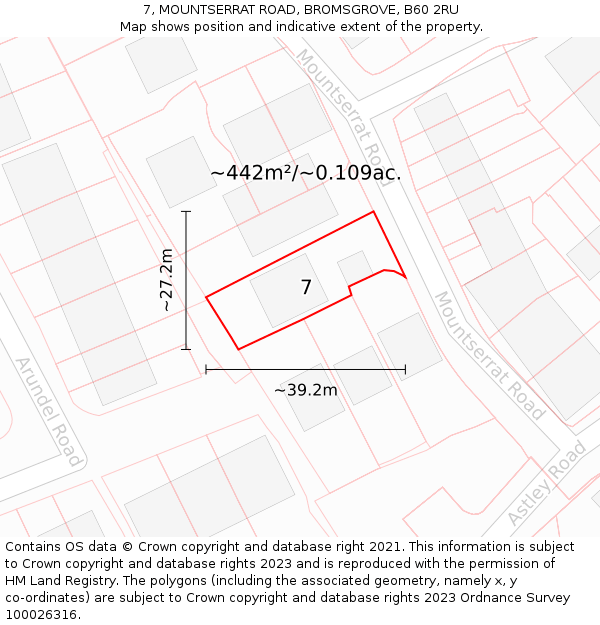 7, MOUNTSERRAT ROAD, BROMSGROVE, B60 2RU: Plot and title map