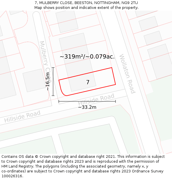 7, MULBERRY CLOSE, BEESTON, NOTTINGHAM, NG9 2TU: Plot and title map