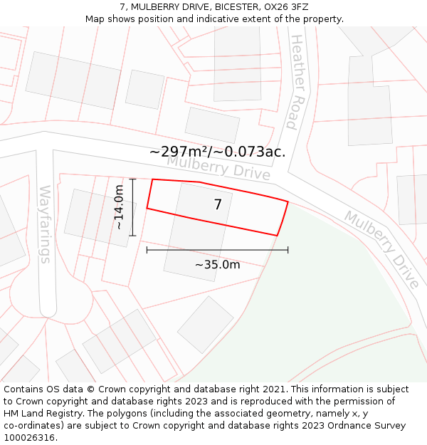 7, MULBERRY DRIVE, BICESTER, OX26 3FZ: Plot and title map