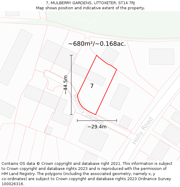 7, MULBERRY GARDENS, UTTOXETER, ST14 7RJ: Plot and title map