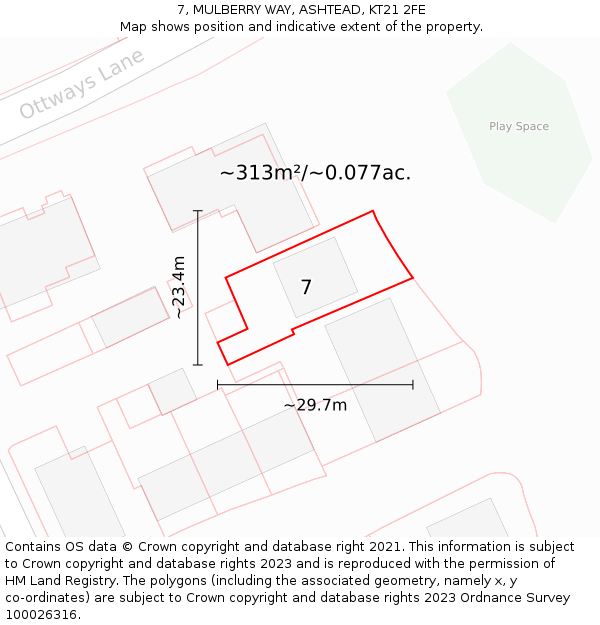 7, MULBERRY WAY, ASHTEAD, KT21 2FE: Plot and title map