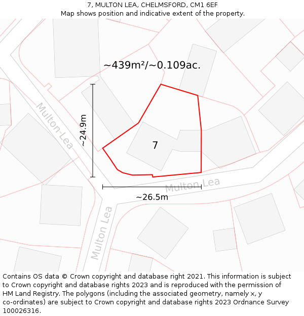 7, MULTON LEA, CHELMSFORD, CM1 6EF: Plot and title map