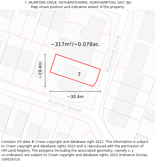 7, MUMFORD DRIVE, ROTHERSTHORPE, NORTHAMPTON, NN7 3JH: Plot and title map