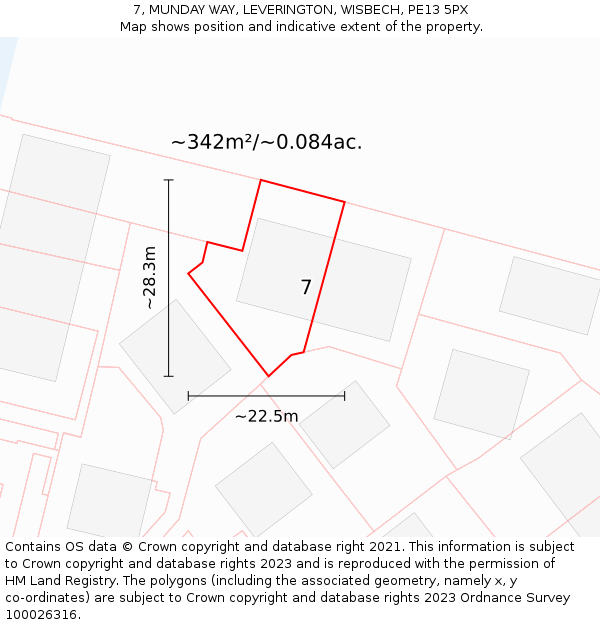 7, MUNDAY WAY, LEVERINGTON, WISBECH, PE13 5PX: Plot and title map
