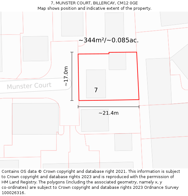 7, MUNSTER COURT, BILLERICAY, CM12 0GE: Plot and title map