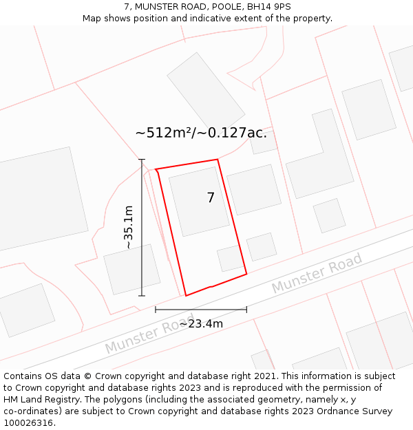 7, MUNSTER ROAD, POOLE, BH14 9PS: Plot and title map