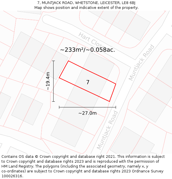 7, MUNTJACK ROAD, WHETSTONE, LEICESTER, LE8 6BJ: Plot and title map