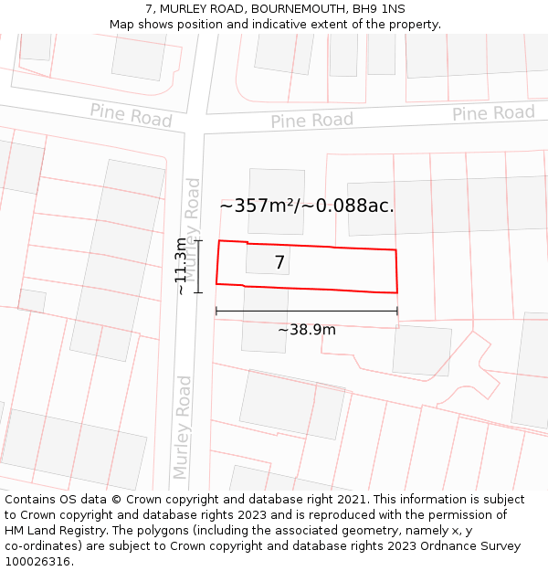 7, MURLEY ROAD, BOURNEMOUTH, BH9 1NS: Plot and title map