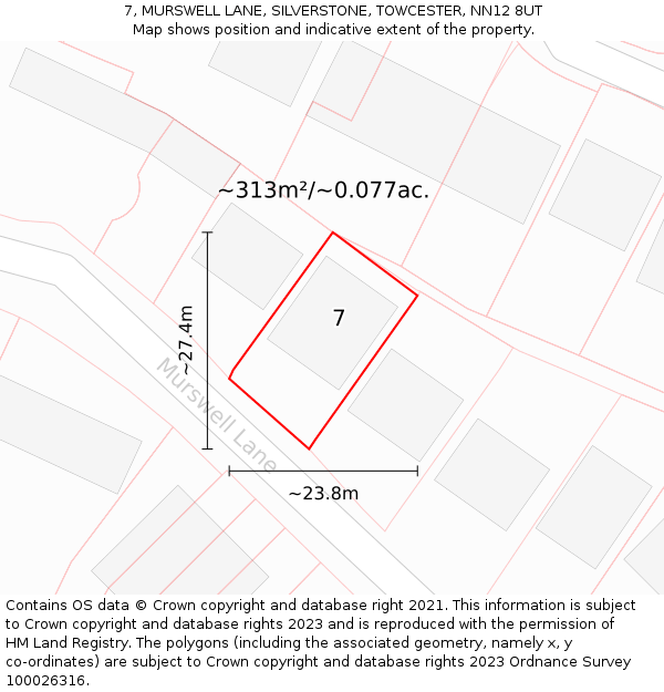 7, MURSWELL LANE, SILVERSTONE, TOWCESTER, NN12 8UT: Plot and title map