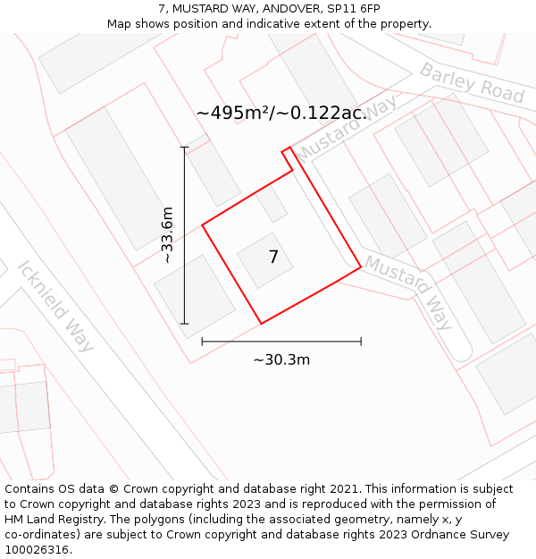 7, MUSTARD WAY, ANDOVER, SP11 6FP: Plot and title map