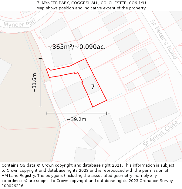 7, MYNEER PARK, COGGESHALL, COLCHESTER, CO6 1YU: Plot and title map