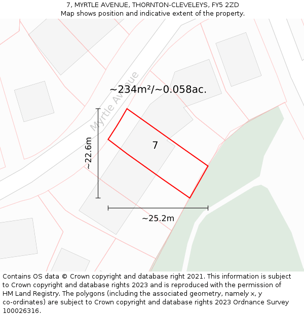 7, MYRTLE AVENUE, THORNTON-CLEVELEYS, FY5 2ZD: Plot and title map