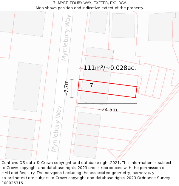 7, MYRTLEBURY WAY, EXETER, EX1 3GA: Plot and title map