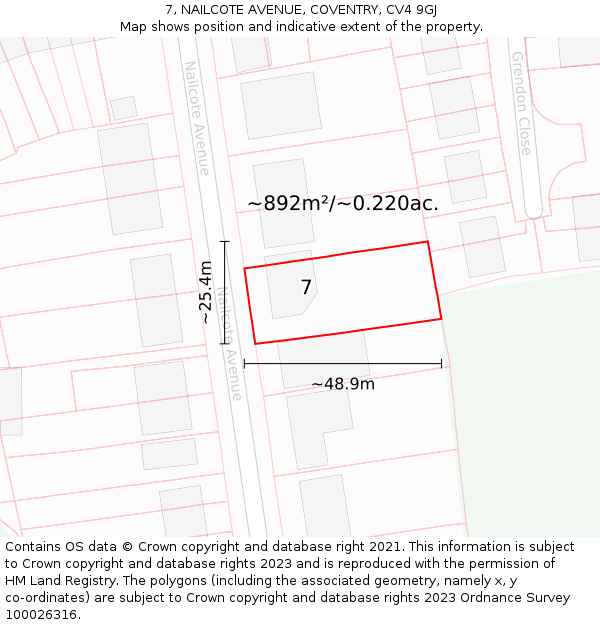 7, NAILCOTE AVENUE, COVENTRY, CV4 9GJ: Plot and title map