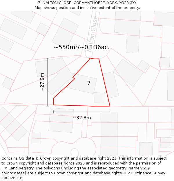 7, NALTON CLOSE, COPMANTHORPE, YORK, YO23 3YY: Plot and title map