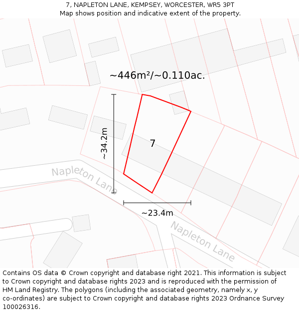 7, NAPLETON LANE, KEMPSEY, WORCESTER, WR5 3PT: Plot and title map