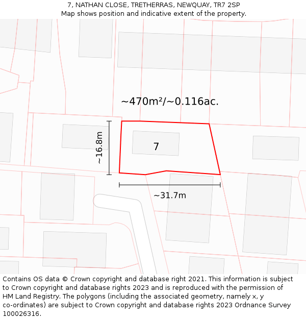 7, NATHAN CLOSE, TRETHERRAS, NEWQUAY, TR7 2SP: Plot and title map