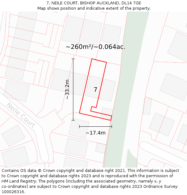 7, NEILE COURT, BISHOP AUCKLAND, DL14 7GE: Plot and title map
